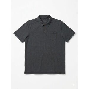 Prana Polo Shirt Mens Black/Gray Sz L Pacer Golf Striped Casual Everyday Pocket